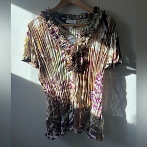 Dressbarn Ruffled Animal Print Blouse